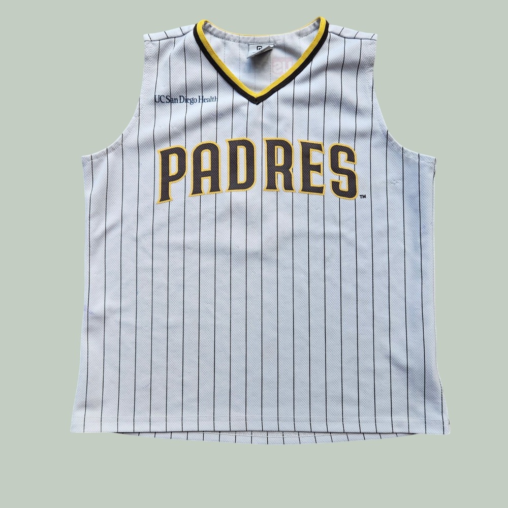 San Diego Padres Youth Medium Pinstripe Sleeveless Jersey BDA MLB Number 3 White